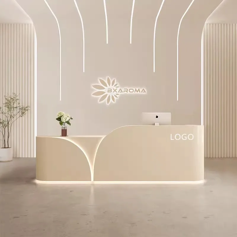 Simple modern beauty salon checkout page Medical beauty dental company reception desk Dental shop reception desk Small bar table