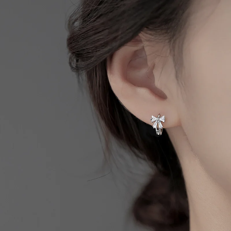 

925 Sterling Silver Hot Sale Korean Bow Earrings Simple Temperament Exquisite Sexy Jewelry Gift Hoop Earrings