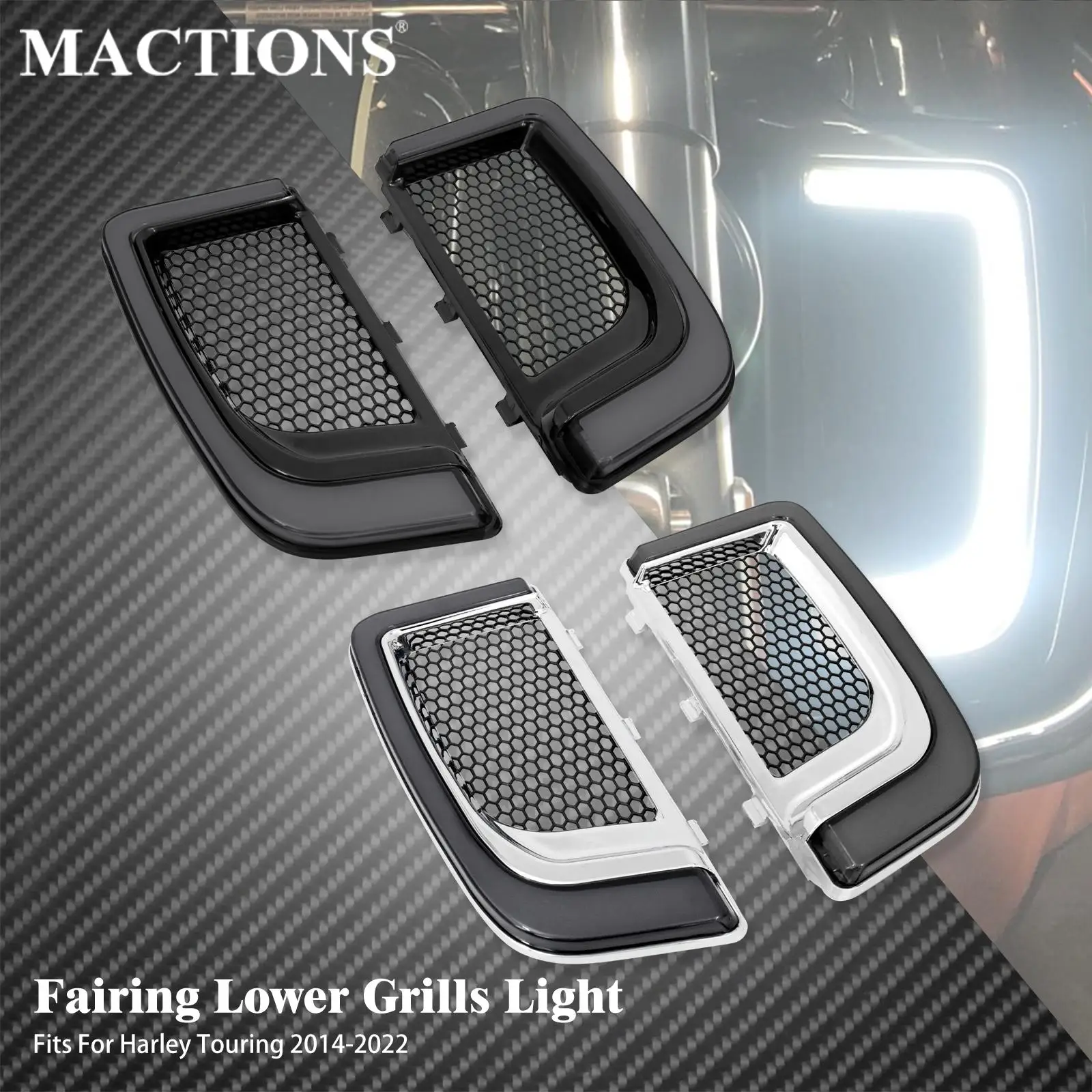 

2xMotorcycle LED Turn Signal Fairing Lower Grills Running Light For Harley Touring Road Electra Glide Ultra Limited CVO 14-2022