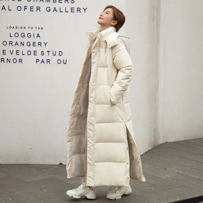 

2023 New Women Cotton Coat Winter Jacket Female Long Loose Parkas Thicken Hooded Outwear Warm Open and Close The Hem Overcoat