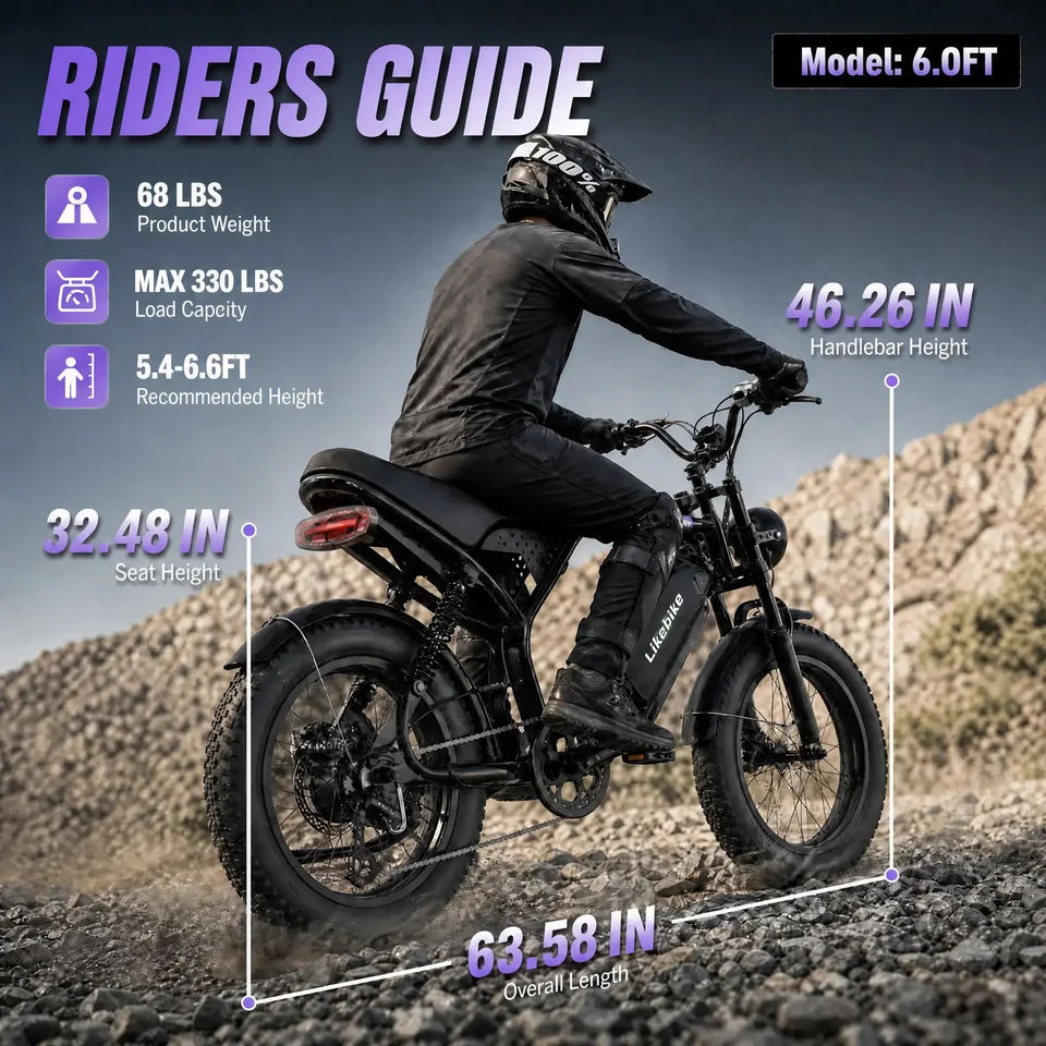 1500W Peak Electric Fat Tire Bike 48V 20AH Removable Battery 28MPH Full Suspension Dual Hydraulic Disc Brake Adult All Terrain Ebike for Off-Road image 9