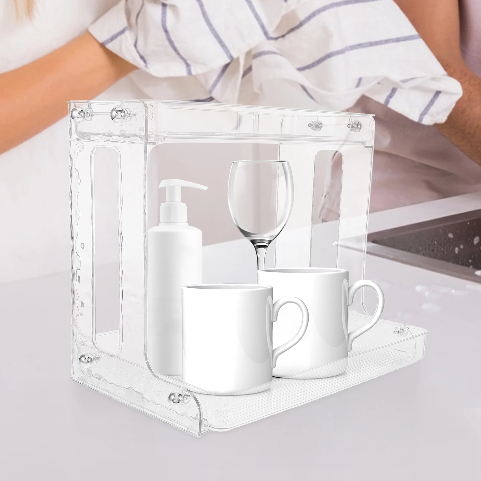 

Double Tier Desk ganizer Large Capacity Cup Rack Office Home Coffee Mug Storage PET Countertop Shelf Water Glass St Makeup