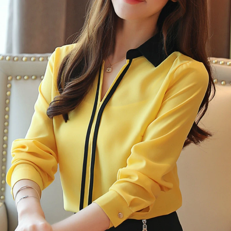 Blusas Mujer De Moda 2024 Blouse Women Blouses Turn Down Collar Office Blouse For Women Long Sleeve Chiffon Blouse Shirt B865