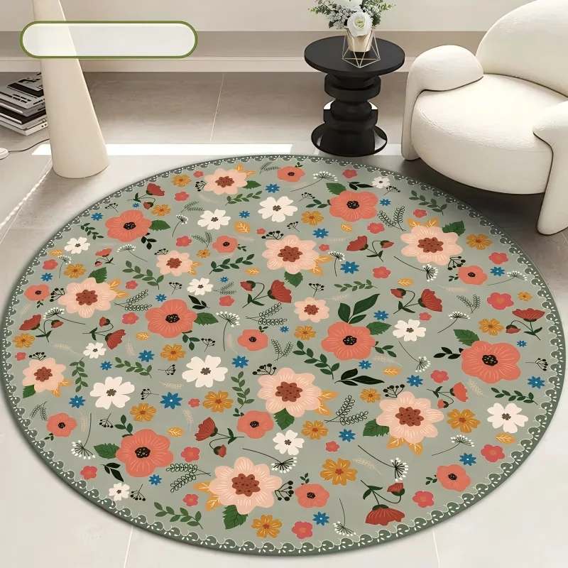 Soft Pastel Floral Round Floor Mat Living Room Bedroom Sofa Floor Mat Coffee Table Home Decor Circle Rug