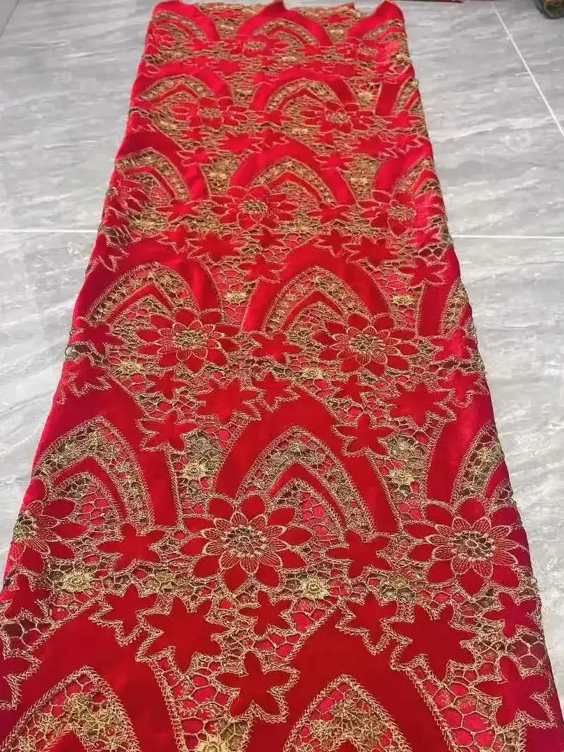 African Velvet Lace Fabric 5 Yards High Quality Women Party Dress Luxury Embroidery Nigerian Lace Materials For Sewing - QY