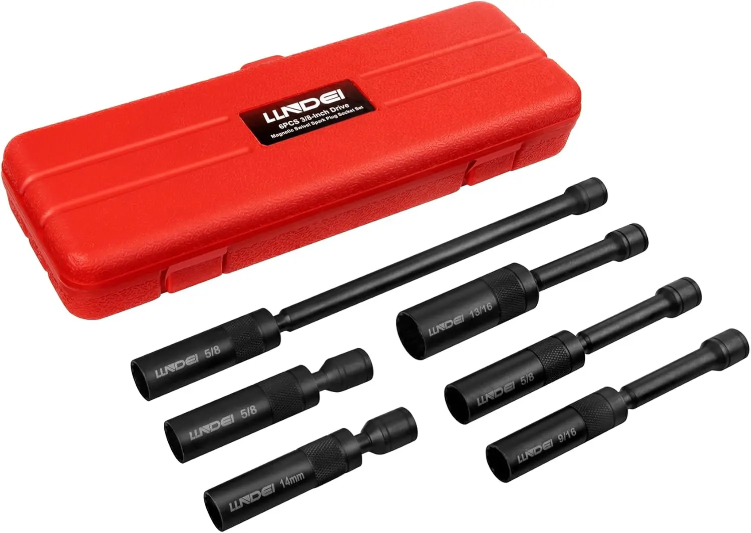 

3/8-Inch Drive Magnetic Swivel Spark Plug Socket Set with 12-Point Sizes: 14MM,5/8-inch,9/16-inch,13/16-inch in Various Lengths