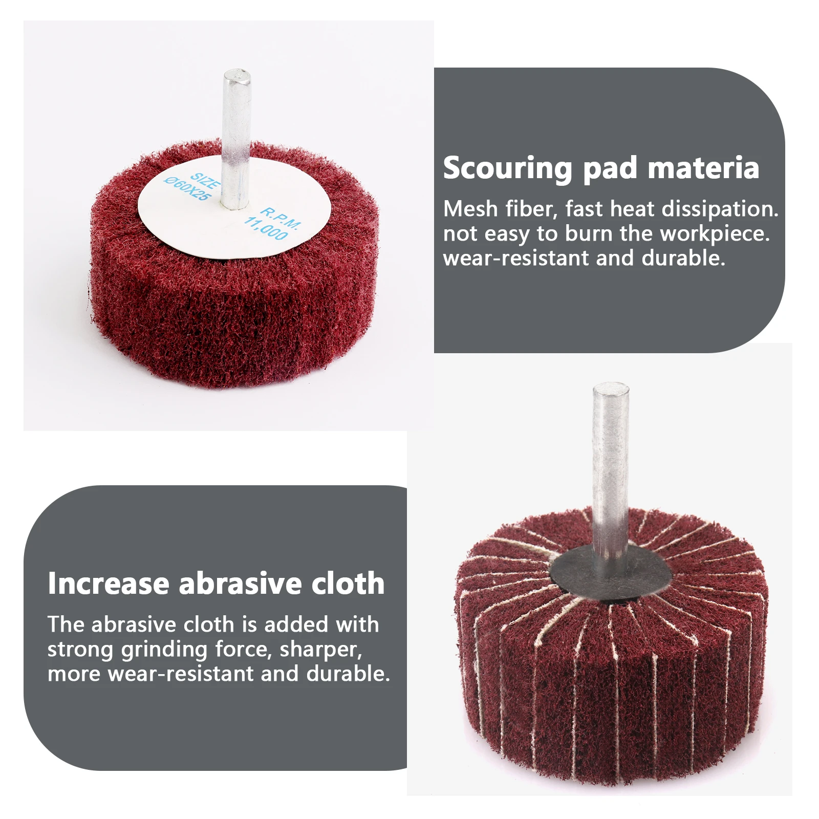 ล้อขัดพนังไม่ทอ 1 ชิ้น 25-60 มม. 320 #   Scouring Pad Grinding Sanding 6mm Shank Polishing หัวเจียรสําหรับทําความสะอาดโลหะ