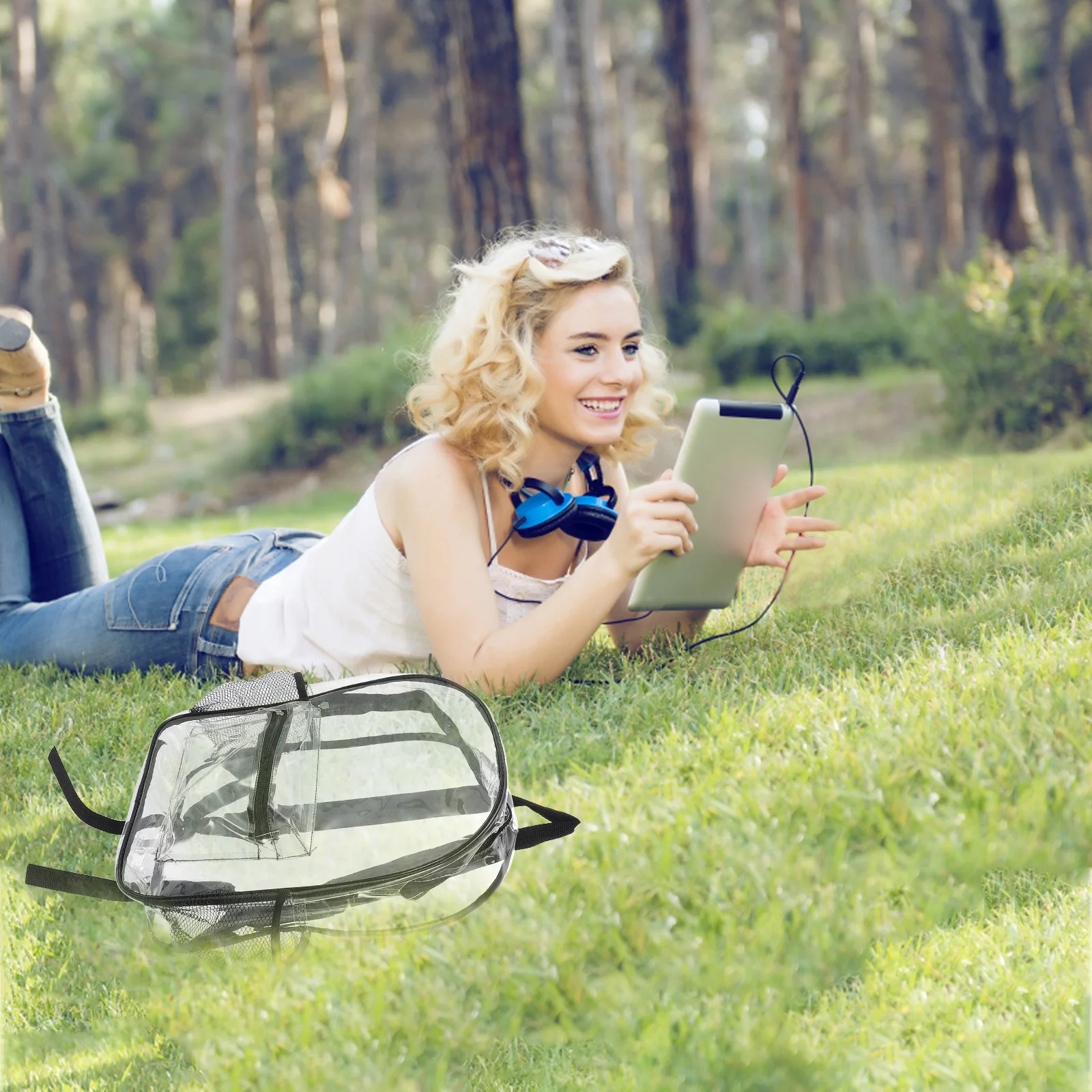 حقيبة ظهر شفافة من مادة PVC خفيفة الوزن ذات سعة كبيرة شفافة من خلال تصميم حقيبة الكتب المدرسية الخارجية وحقيبة أدوات الزينة للسفر