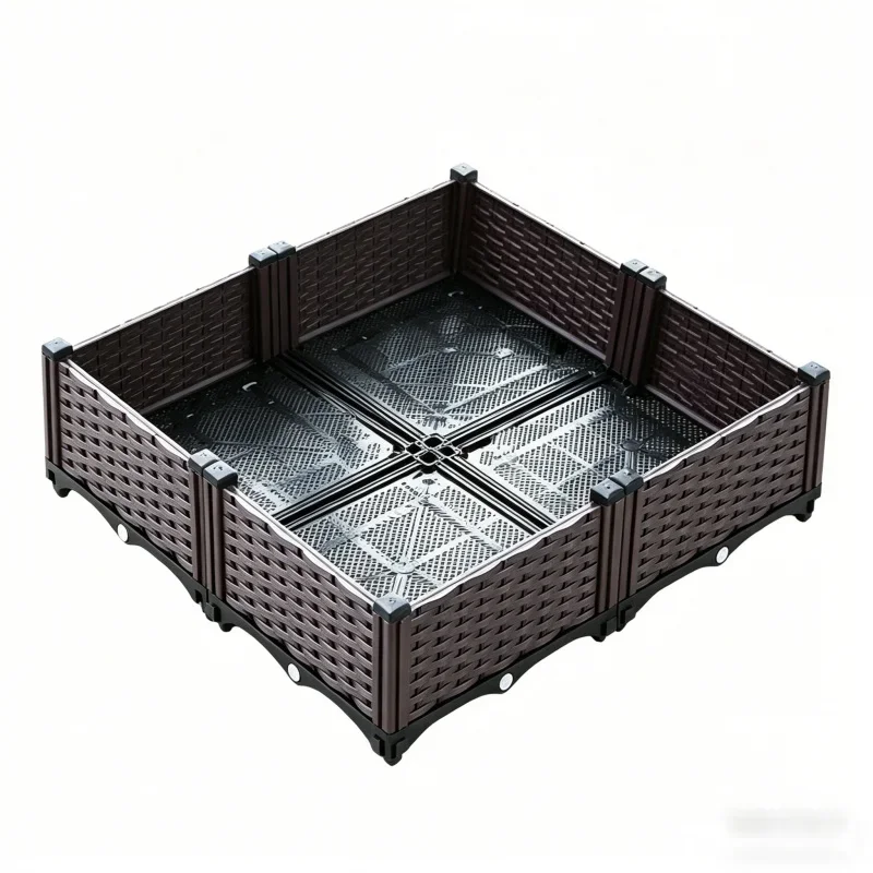 

4-Section Plastic Planter Box 80x80x22cm Enlarged Size for Outdoor & Indoor Vegetable Herb & Flower Raised Garden Bed for Balco