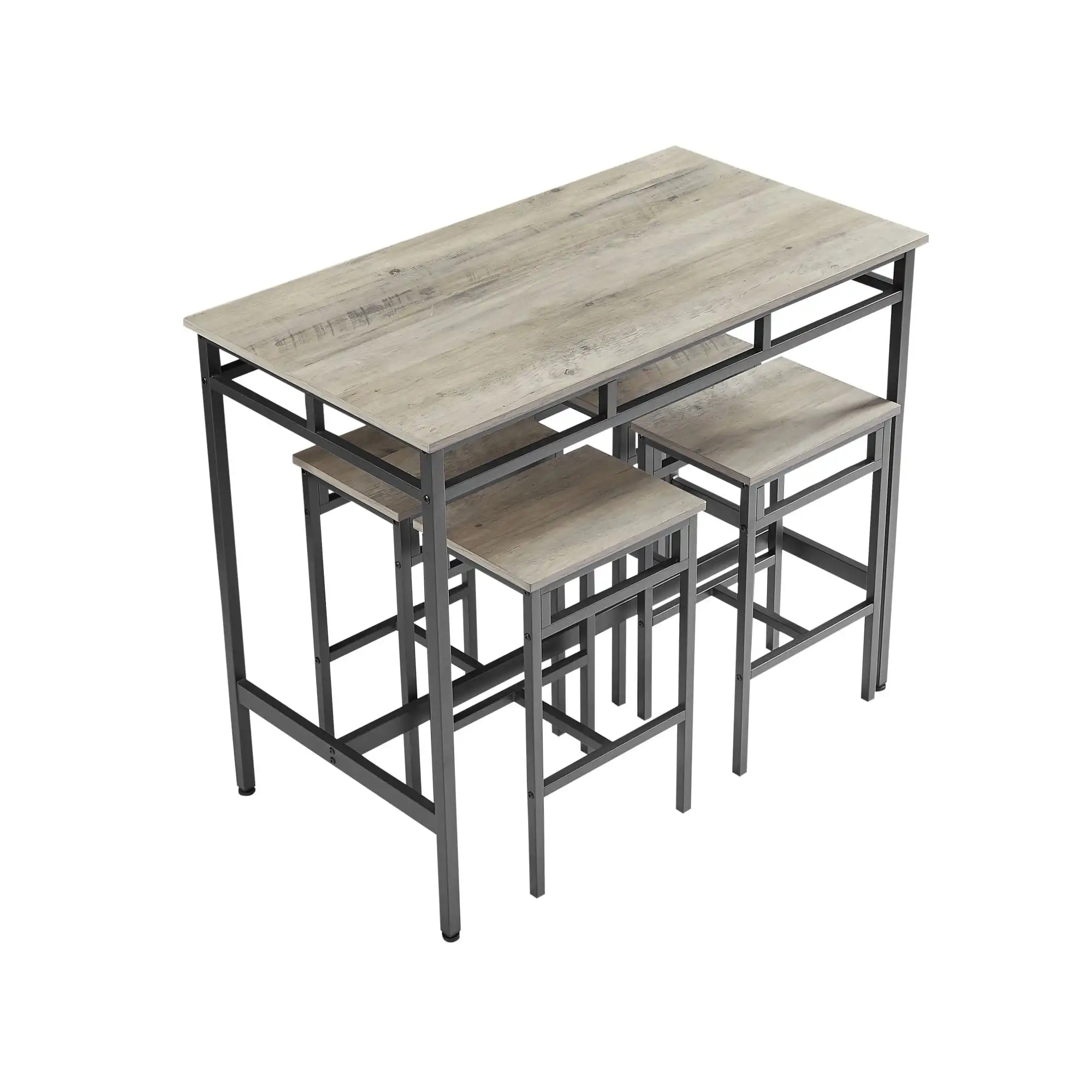 5-Piece Bar Table Set, Industrial Counter Height Pub Table with 4 Stools for Kitchen Restaurant - Gray