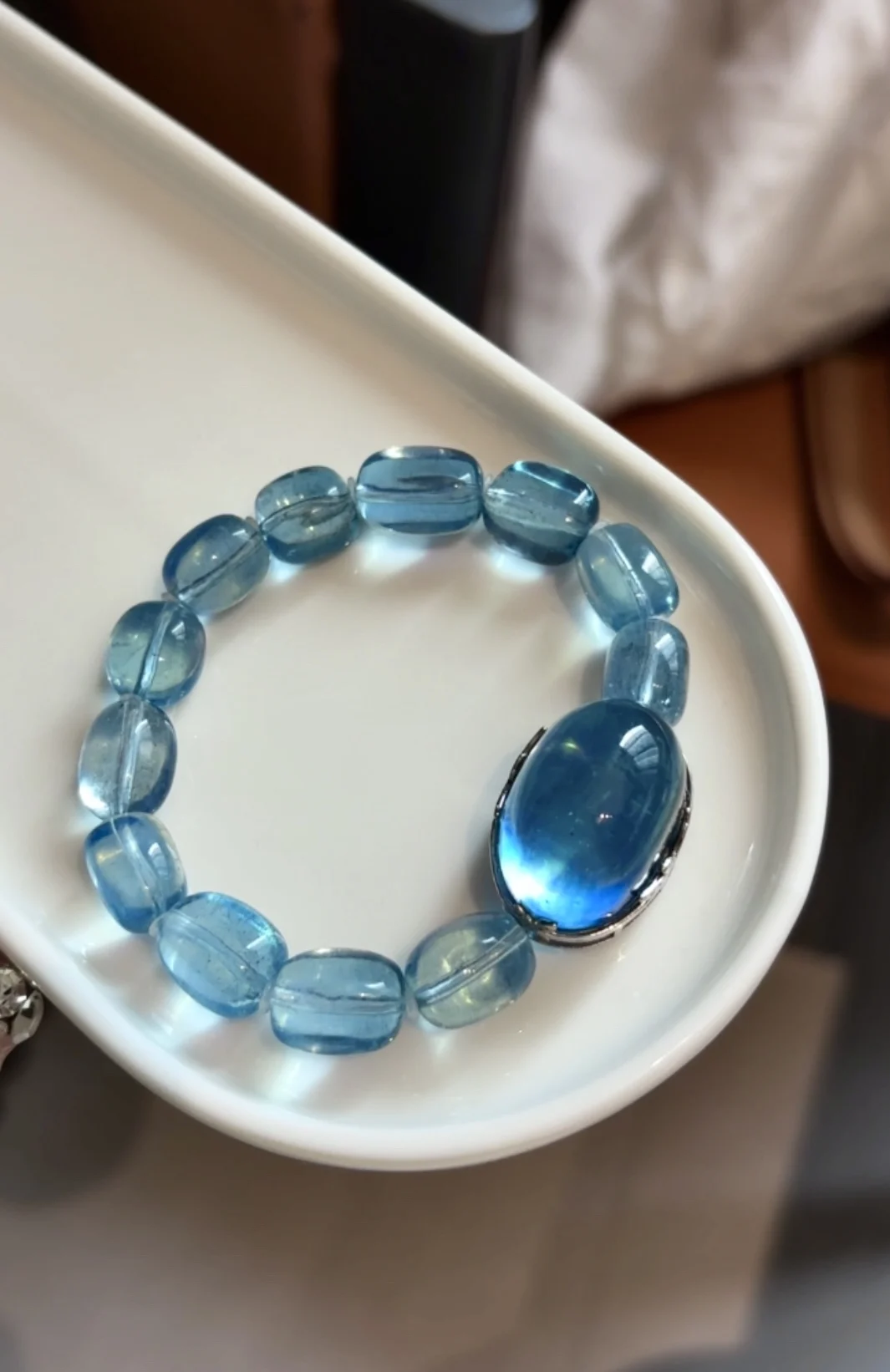 Natural Blue Aquamarine Clear Round Beads Bracelet Pendant Women Men Brazil 29x19mm Stretch Blue Aquamarine Jewelry AAAAA