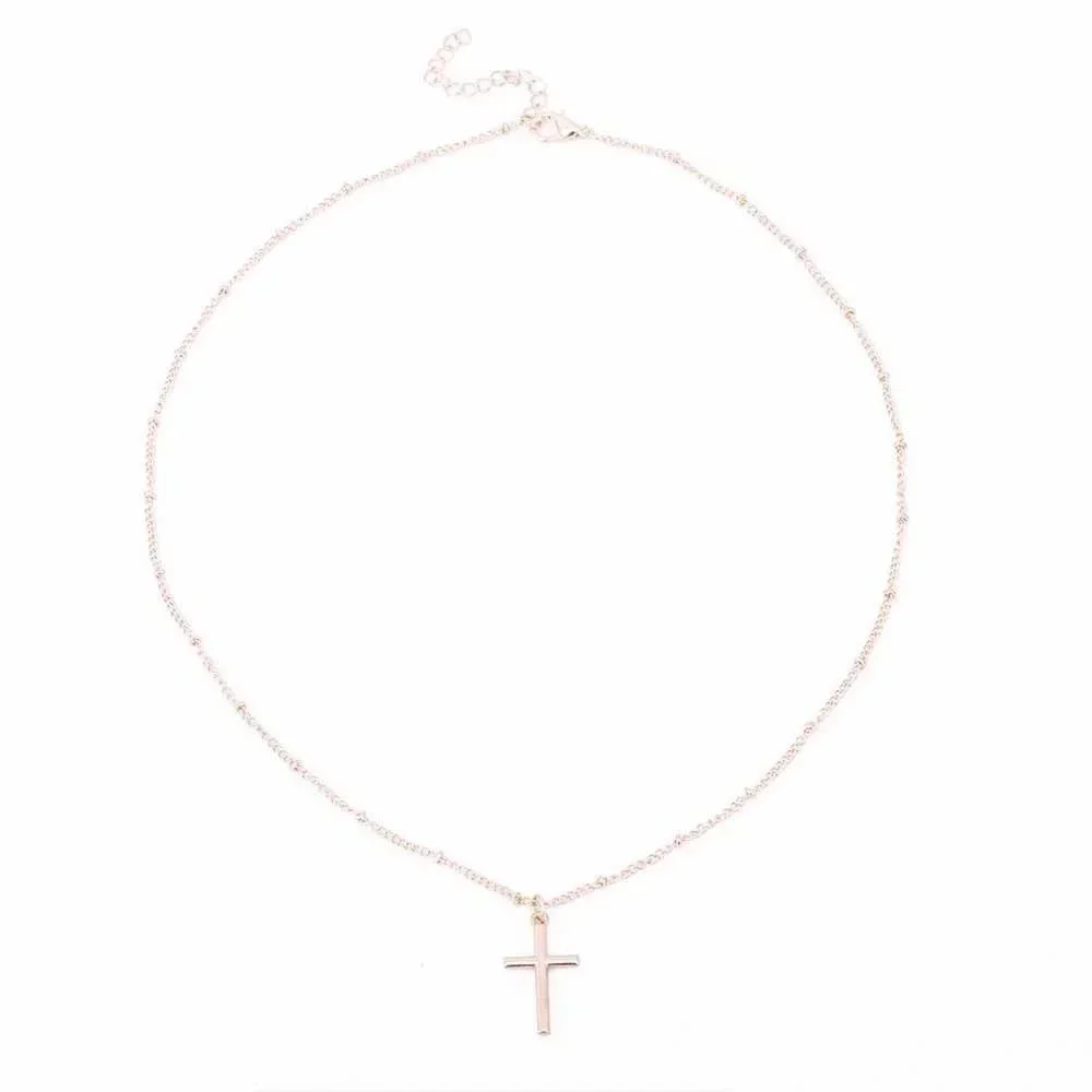 Delysia King Women Simplicity Trendy Cross Necklace Elegant Temperament Personality Gold-plated Bead Clavicle Chain