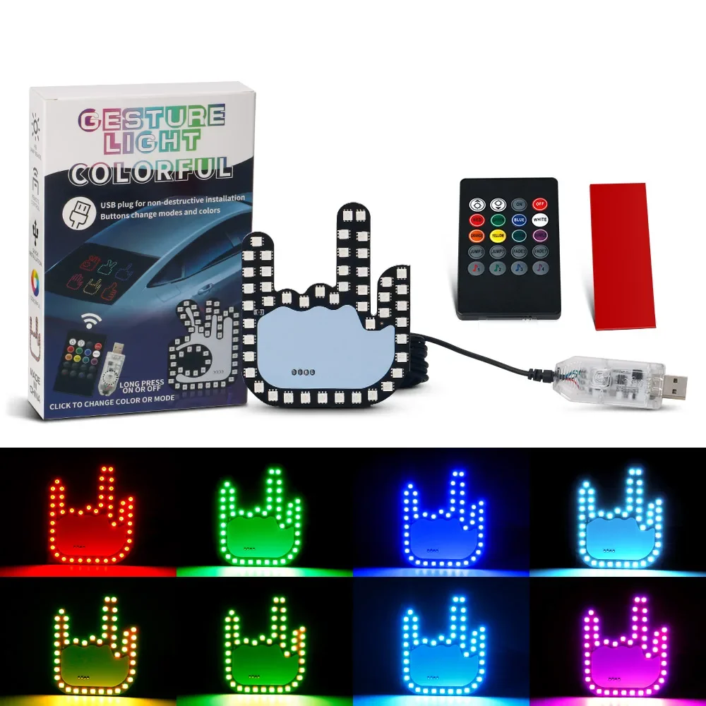 

Funny Car Finger Light LED Illuminated Gesture Light With Remote Road Rage Signs Middle Finger Gesture Light Hand Lamp Accessory