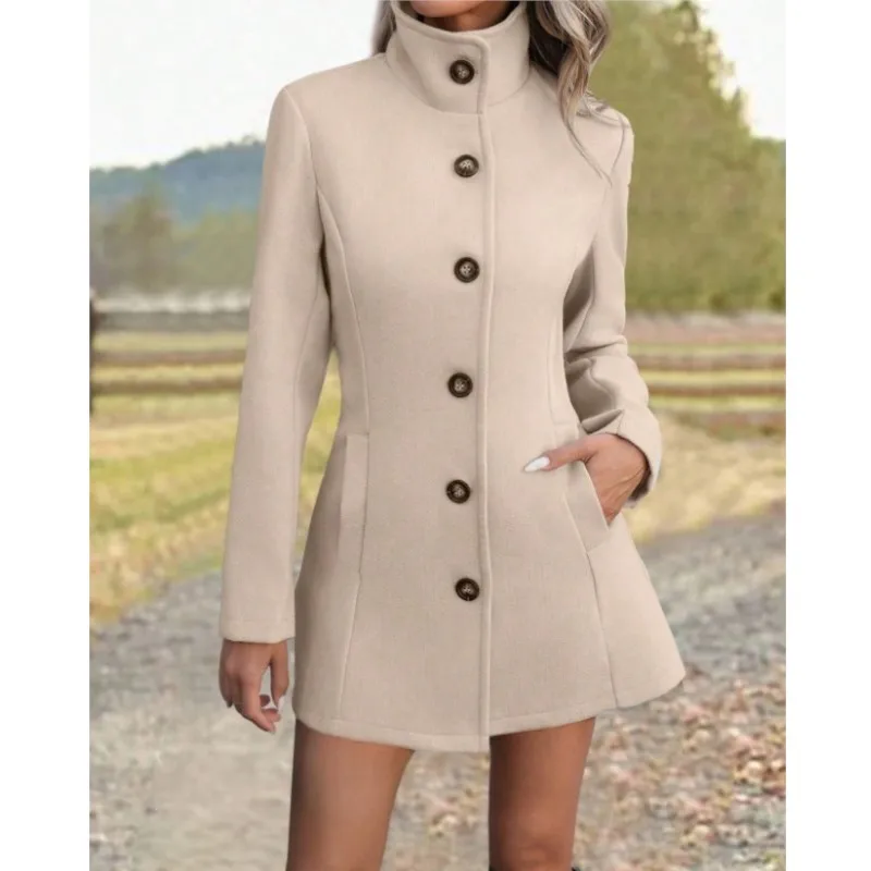 2026 New Summer Women's Coat Solid Color With Button Pockets Unique Temperament Fashionable Warm Commuting Simple Versatile Coat