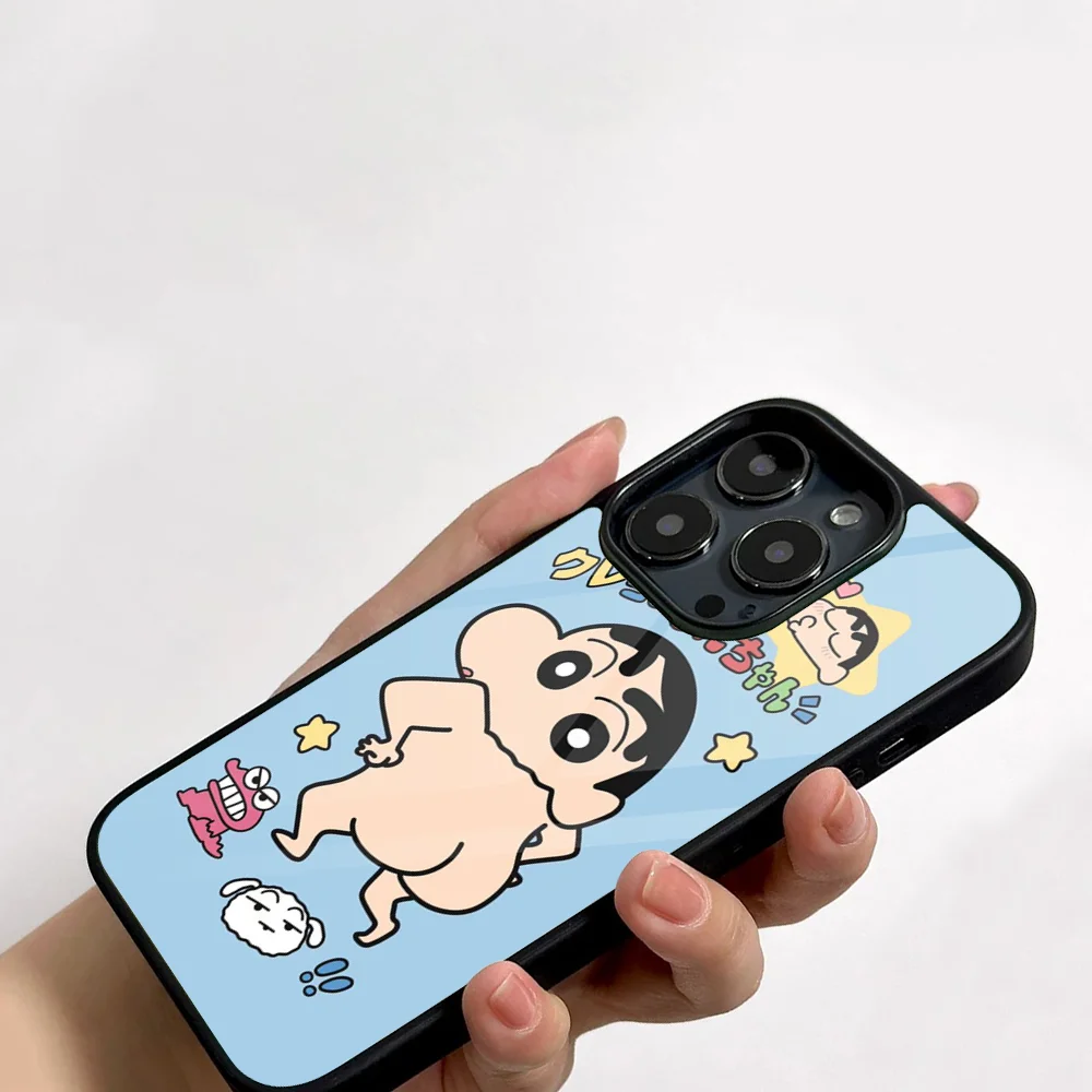 Nime C-Crayon Shin Chans Phone Case For IPhone 11 12 13 14 15 16 Plus Pro Max Mirror Acrylic PC TPU Cover