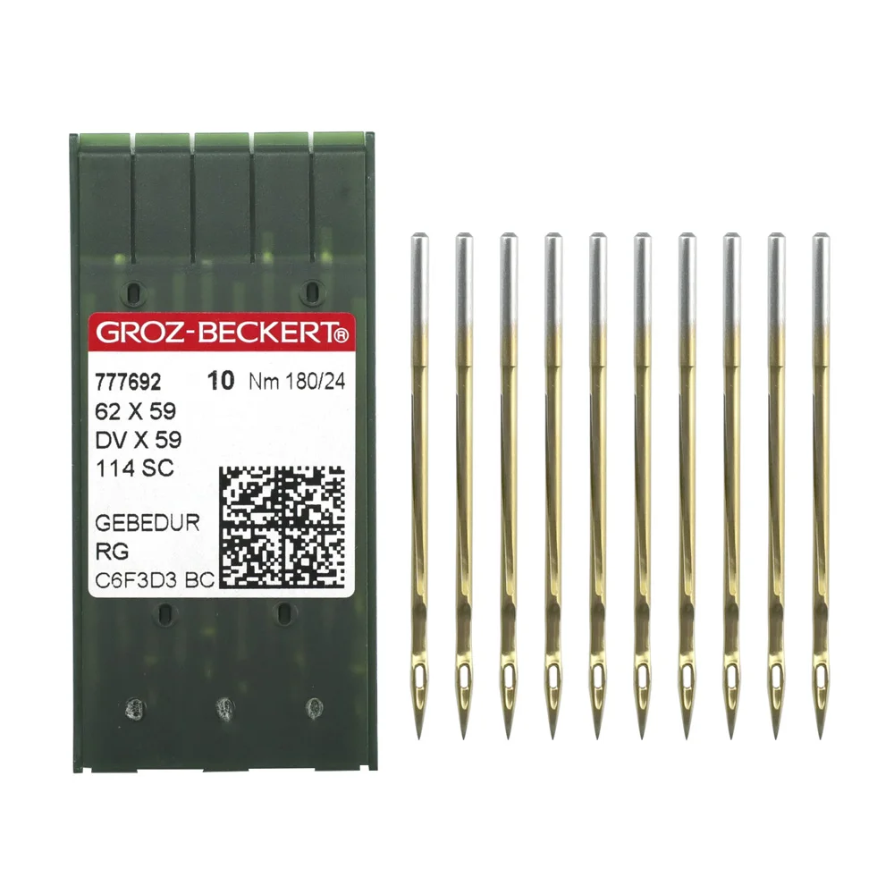 

DVX59 Groz-Beckert GEBEDUR Термостойкие иглы с титановым покрытием для двухниточных цепных швейных машин (62X59, 114SC, SY4112)