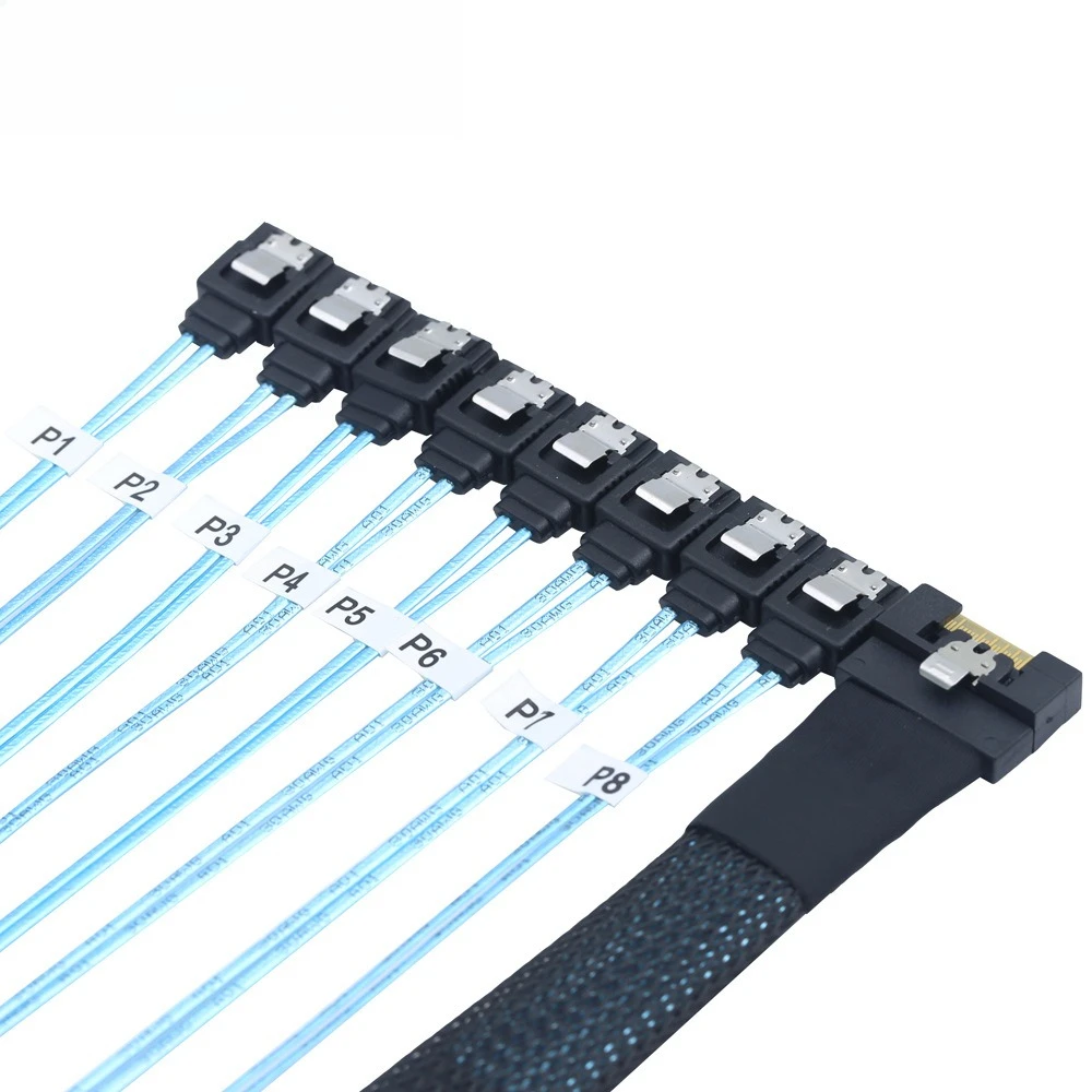 Slimline SAS SFF-8654 8I شامل مضاد للانحراف المكونات الإضافية إلى 8X SATA مستقيم الرأس القرص الصلب تحويل كابل طول 0.5 متر 0.8 متر 1 متر