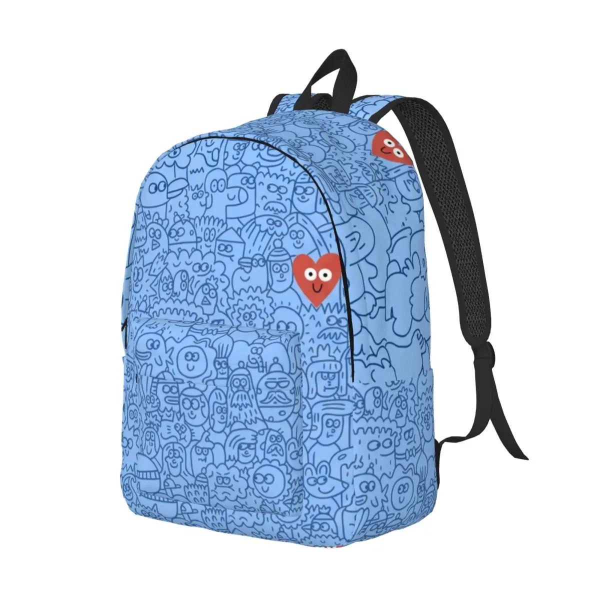 Manga Aesthetic Backpack Allover Character Doodle Y2K Cute Light Blue Navy Red Casual Daypack for School Daily Convention Sweet