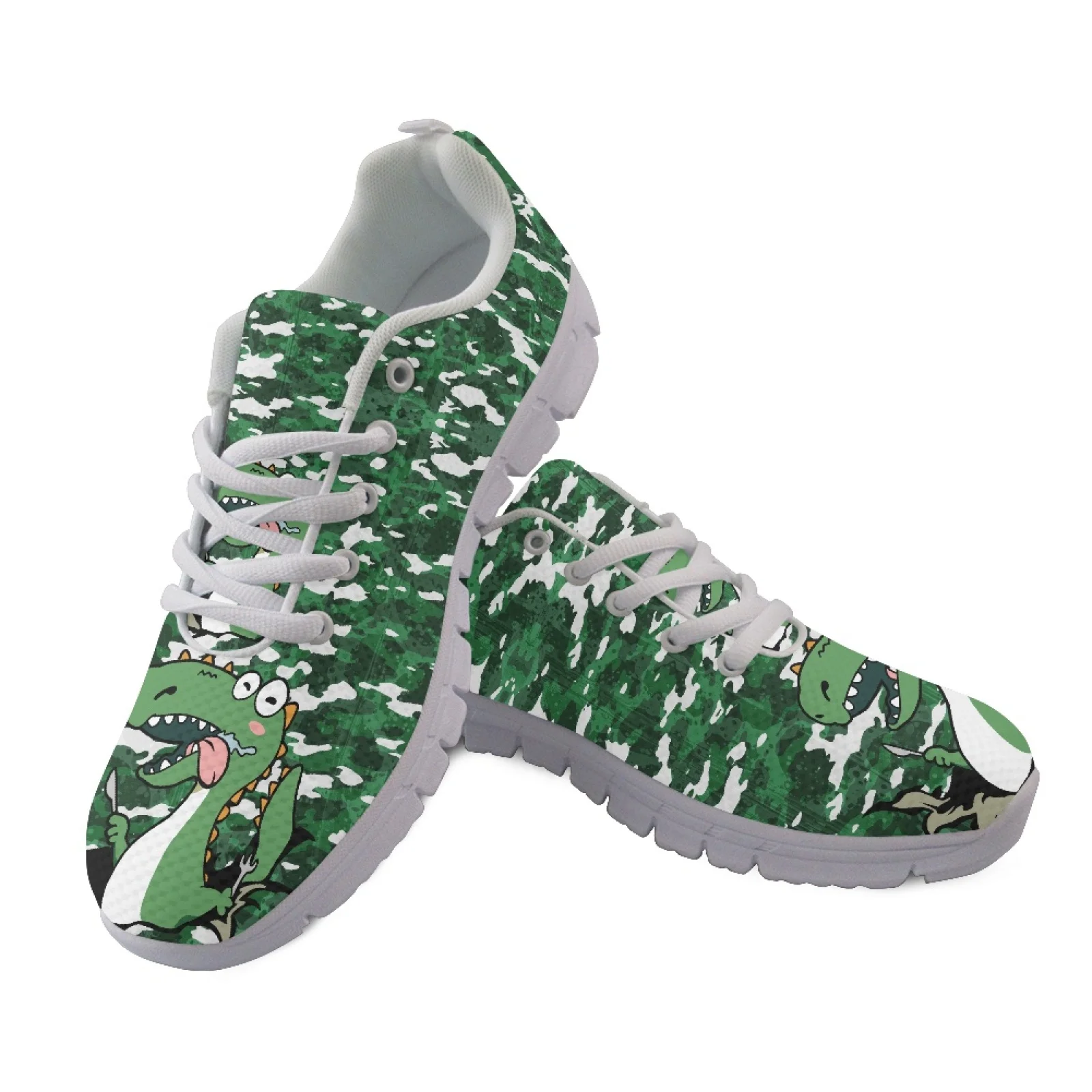 Coloranimal Comfortable Anti-Slip Sports Trainers for Womens Women Sneakers Walking Shoes for Travel Hungry Dinosaur Camo