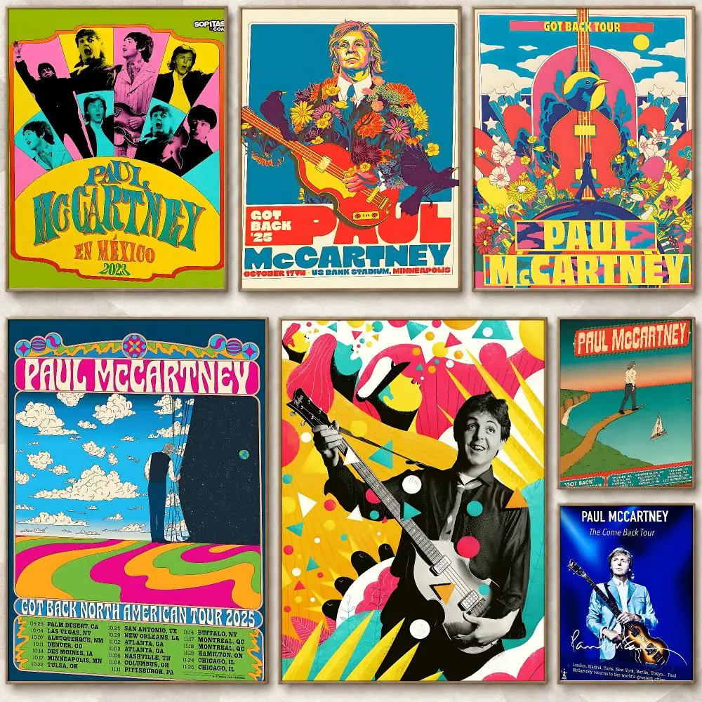 Iconic Musician Paul McCartney Poster Chic Art Poster Self-Adhesive No Glue Residue for Bedroom Hallway