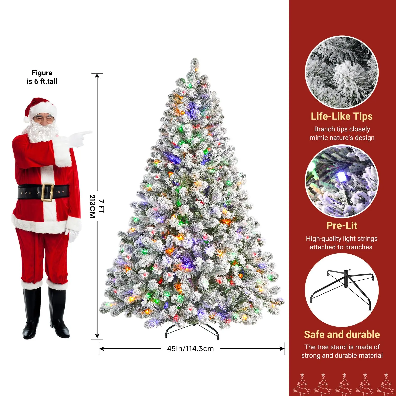 7ft Prelit Flocked Spruce Artificial Christmas Tree with Remote