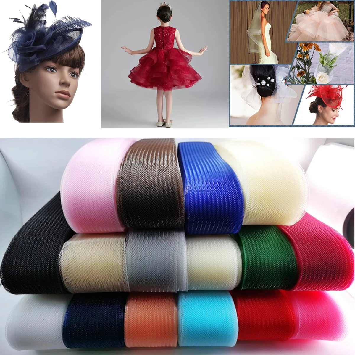 Trança de crina rígida de 50 jardas, 1-16cm de largura para costura de vestido de casamento, vestidos de dança, acessórios de modelagem (várias cores)