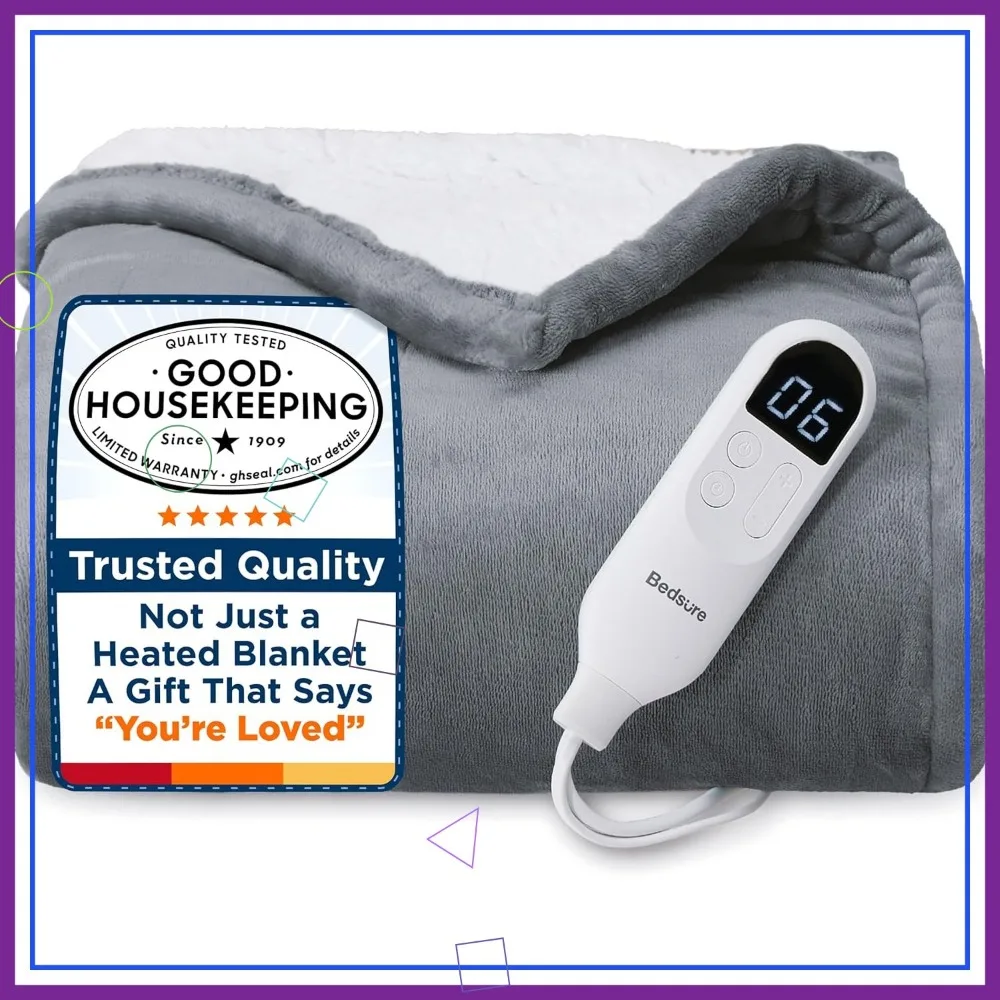 

Fast Heating Electric Throw Blanket with 6 Heat Levels, 4 Timers, Soft Flannel for Cozy Gifts (50x60, Grey)