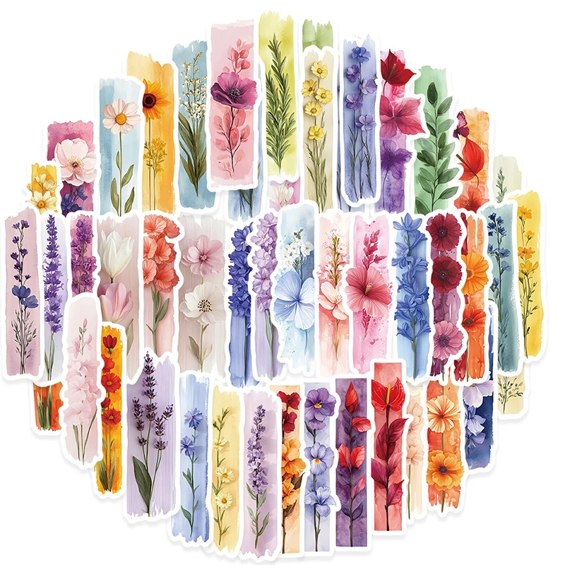 

50 шт., наклейки с растениями, длинная полоска, креативная наклейка с растениями и цветочным рисунком, милые смешанные растения, водонепроницаемые виниловые наклейки для скрапбукинга, ноутбука