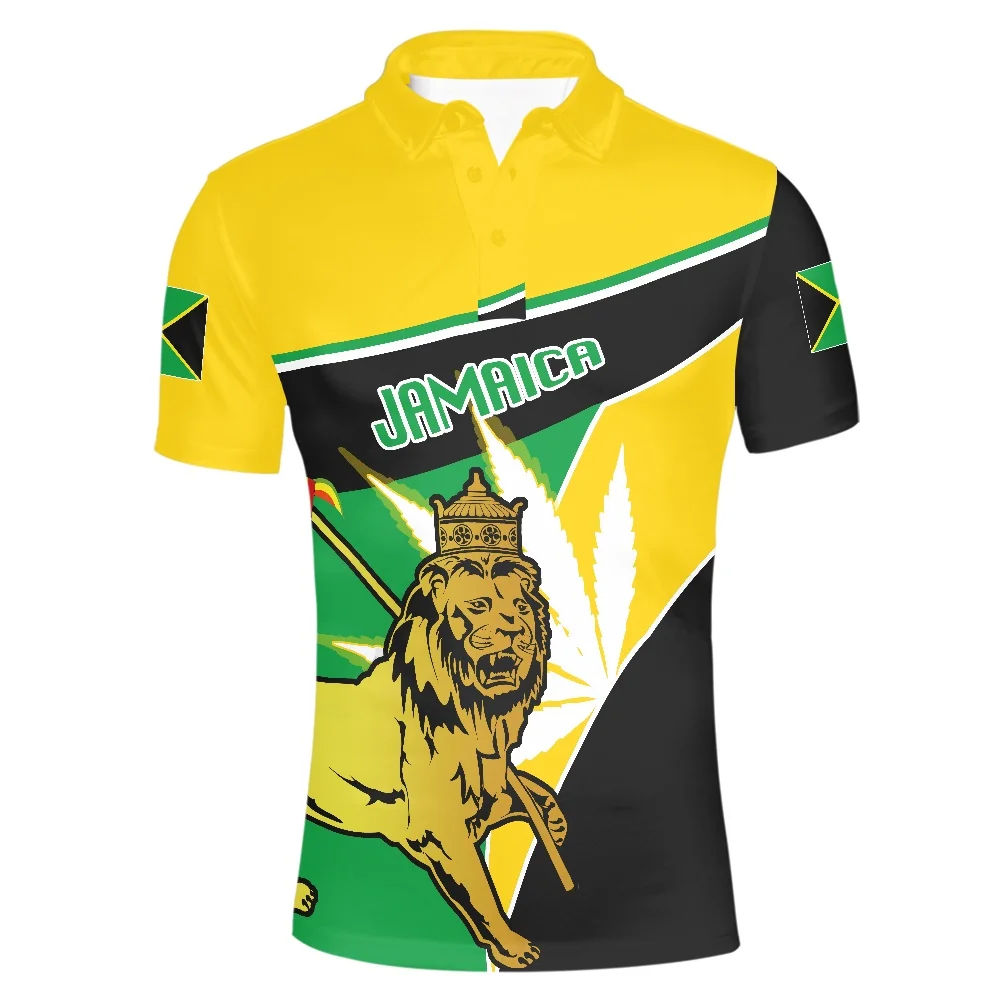 Men's Green Polo T Shirts Jamaica Logo Printing T-Shirt 2022 Fashion Design Short Sleeve Stand Collar Oversized Shirts For Men