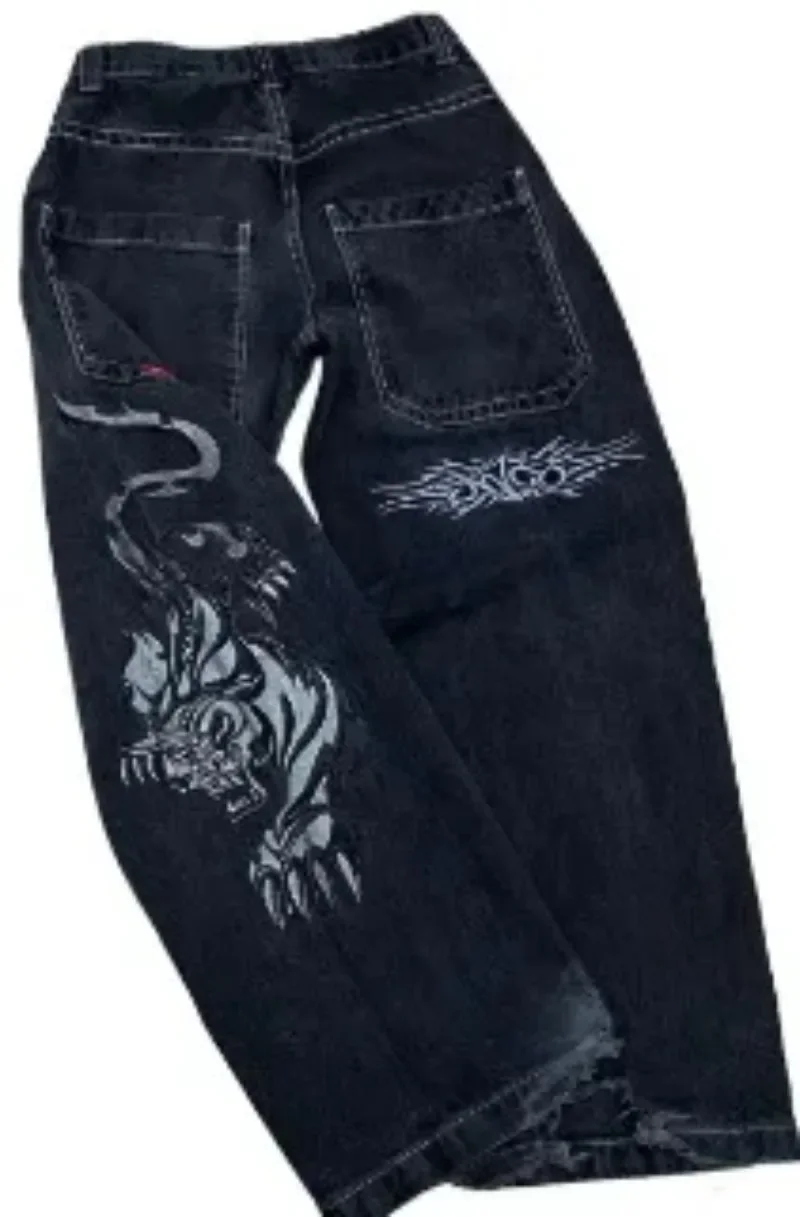 جينز JNCO-harajco فضفاض مع خصر عالي ومطَرزة ، جينز واسع الساق ، Y2K ، جودة عالية ، أفضل صيحة ، هيب هوب