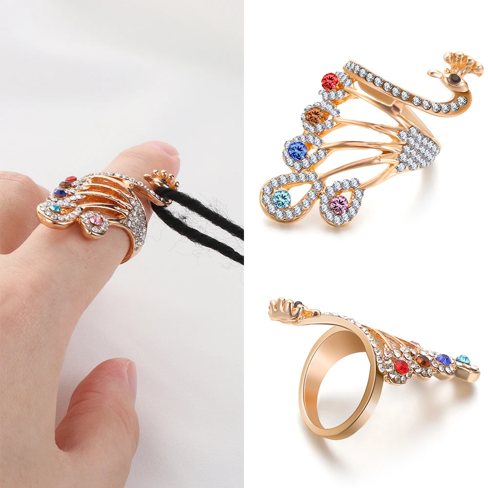 Knitting Loop Crochet Loop Knitting Accessories Peacock Shape Ring Finger Wear Thimble Yarn Guides