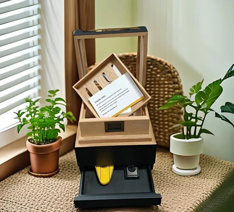 صندوق تنقية سيجار من خشب الأرز مطلي بالبيانو، علبة سجائر من الخشب الصلب ذات سعة كبيرة