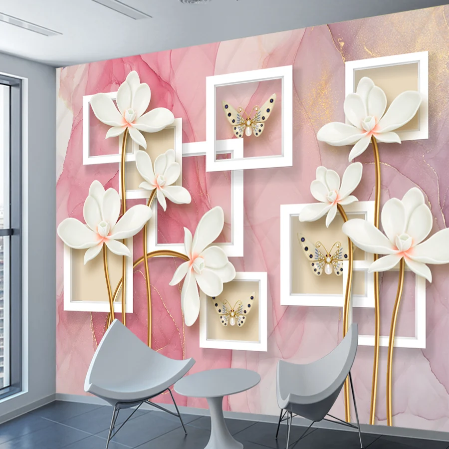 Papier peint auto-adhésif moderne pour salon, papier de Contact, décoration de maison, cadre floral, Design en marbre, rénovation murale de meubles