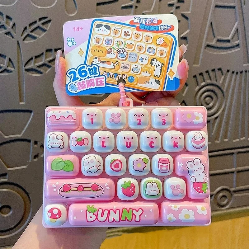 26Grid Keycap Clicker Anti Stress Fidget Keyboard Keychain Decompression Button Cartoon Hand Relax Party Favor Gift