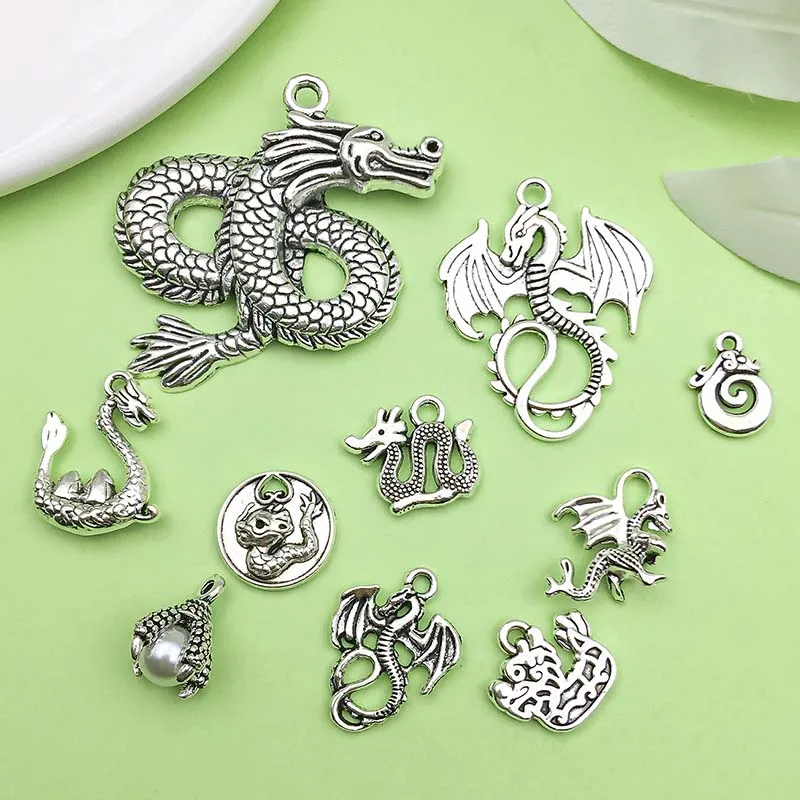 10/20pcs Chinese Wind Dragon Design charms Alloy Metal Pendants for DIY Necklace Bracelet Earrings Jewelry Making Accessories