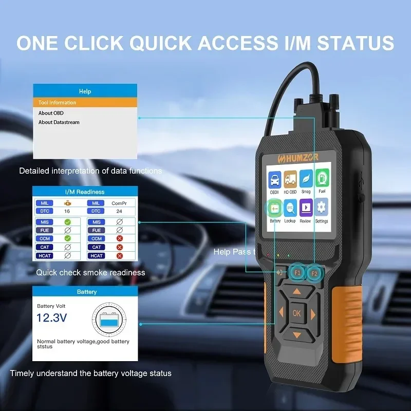 رمز الديزل I/M استعداد الضباب الدخاني تحقق تحليل الوقود اختبار البطارية ل HUMZOR NexzCheck NC601 Obd2 تشخيص السيارات #5