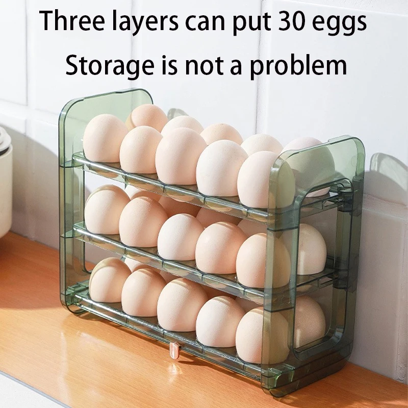 Layers Large Capacity Egg Holder for Refrigerator,Flip Design 30 Eggs Organizer，Foldable Storage Fridge Side Door Egg Organizer