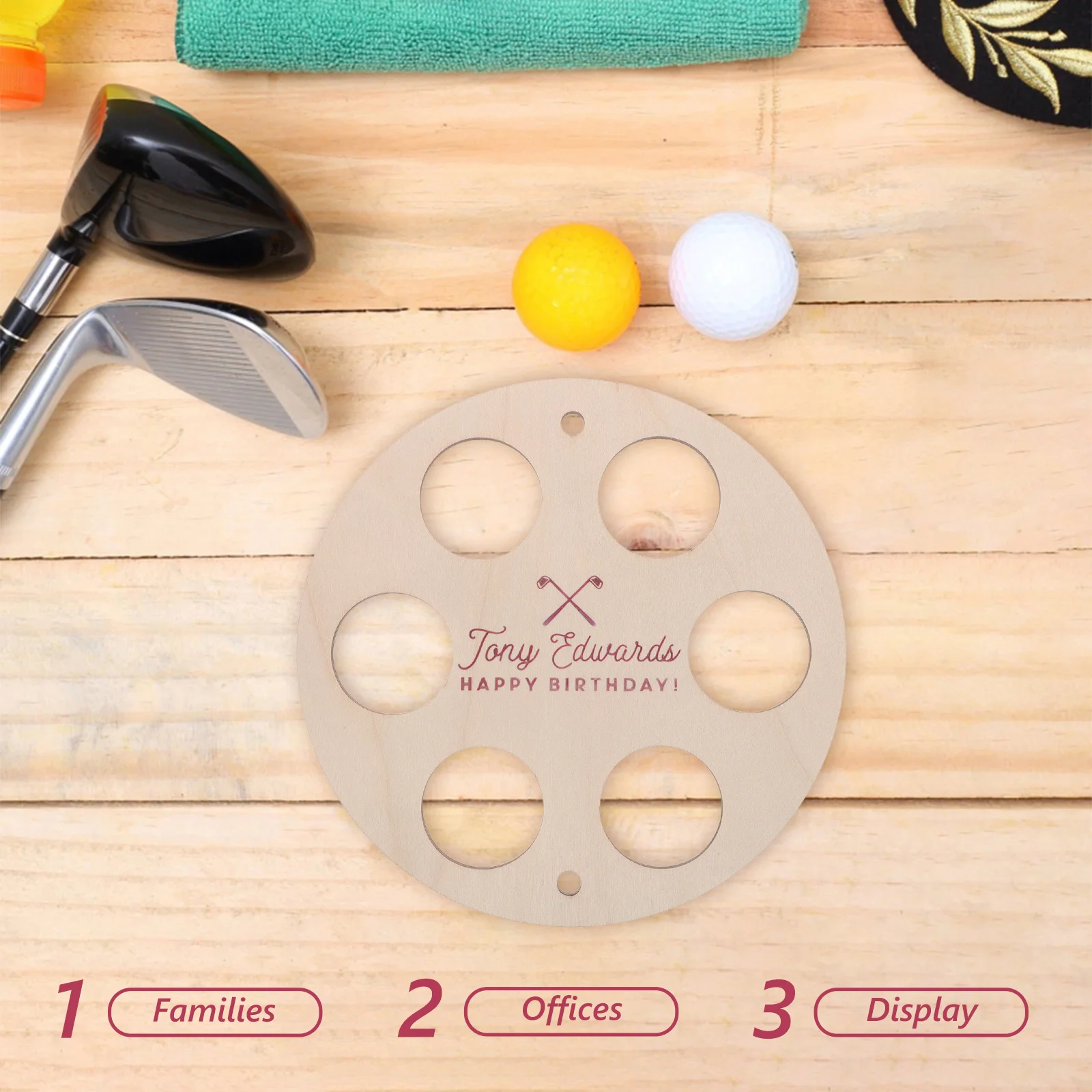 6 حفرة كرة جولف رف شاشة منظم خشبي مستدير مكتب منضدية ديكور تخزين كرة جولف عرض جامع هدية