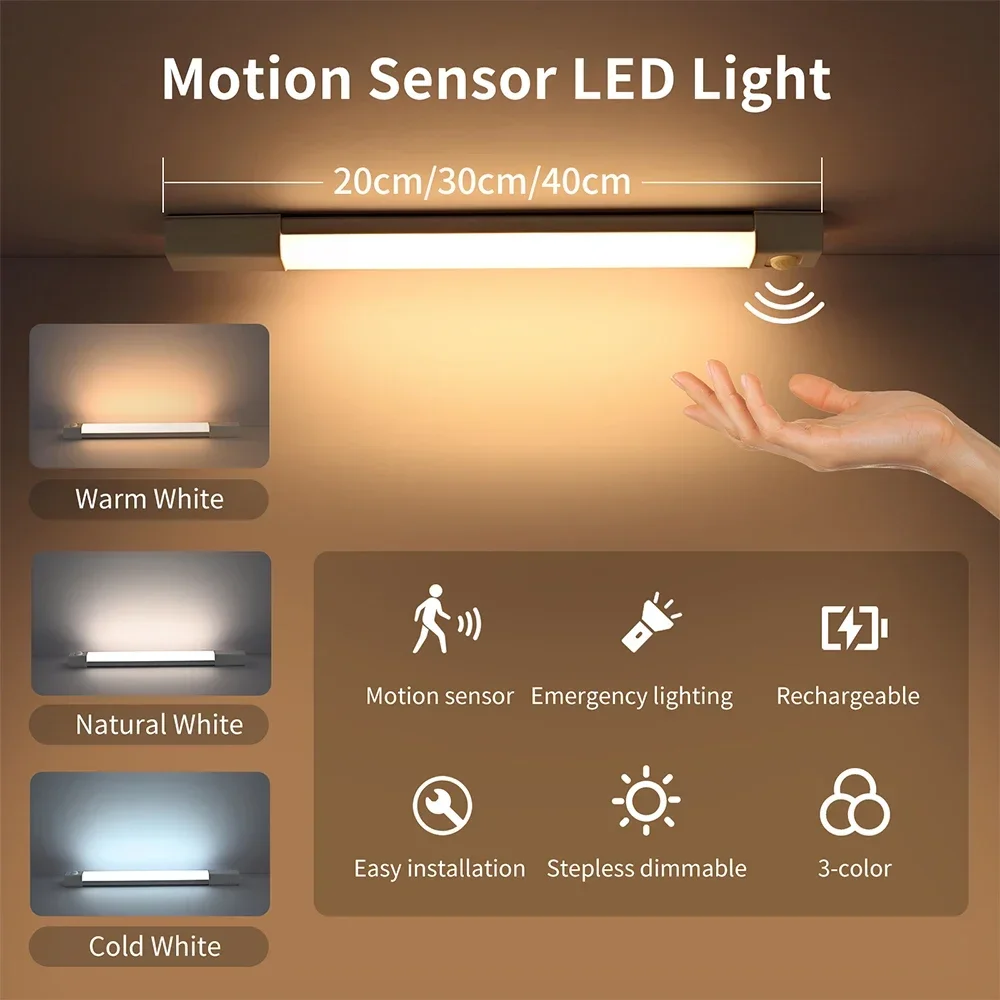 

3-in-1 LED Night Light Motion Sensor Under Cabinet Lights Wireless USB Rechargeable Lamp Dimmable Lamps Kitchen Staircase Wardro