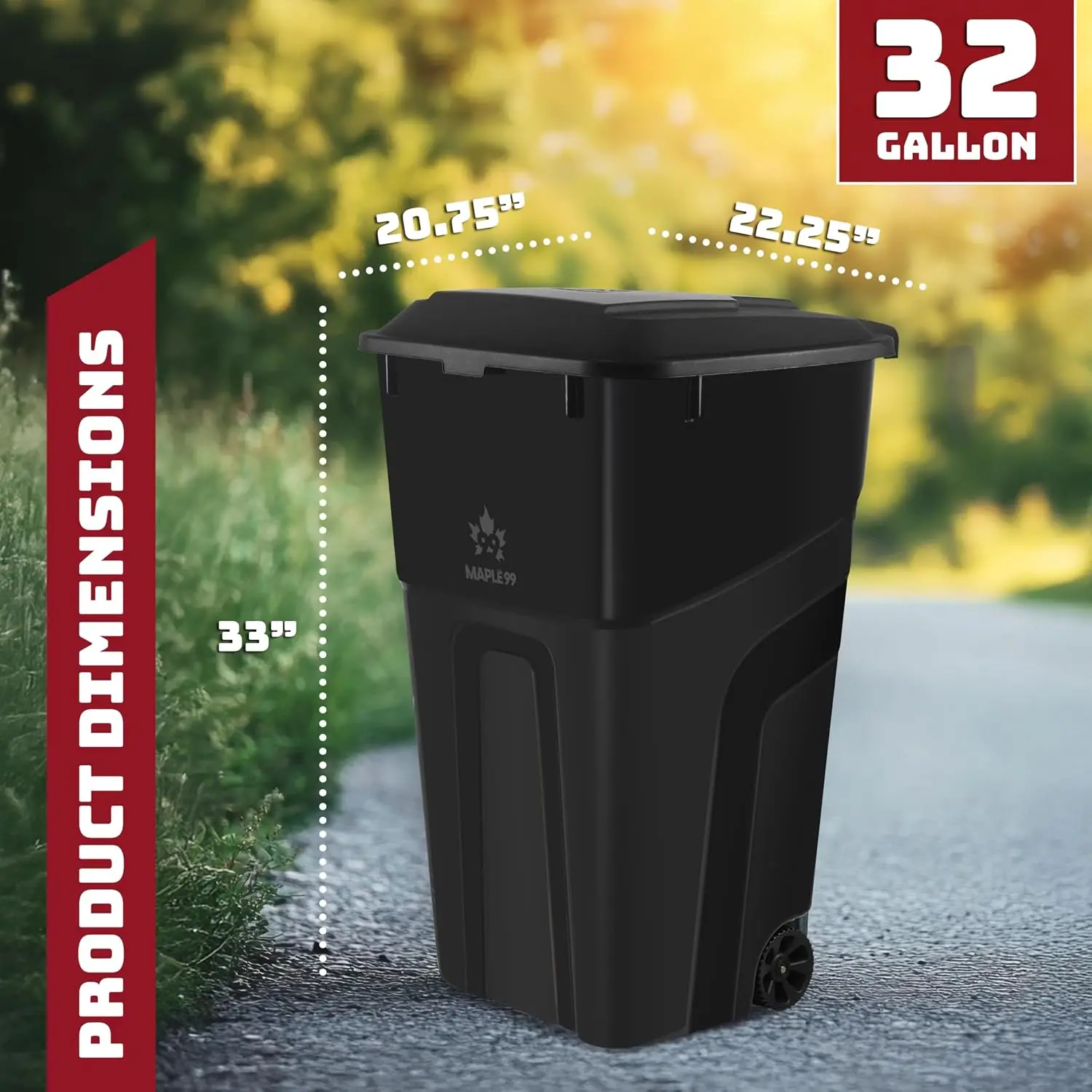 Outdoor Garbage Can with Lid, 32 Gallon Wheeled Large Trash Can, Snap Lid, Customized
