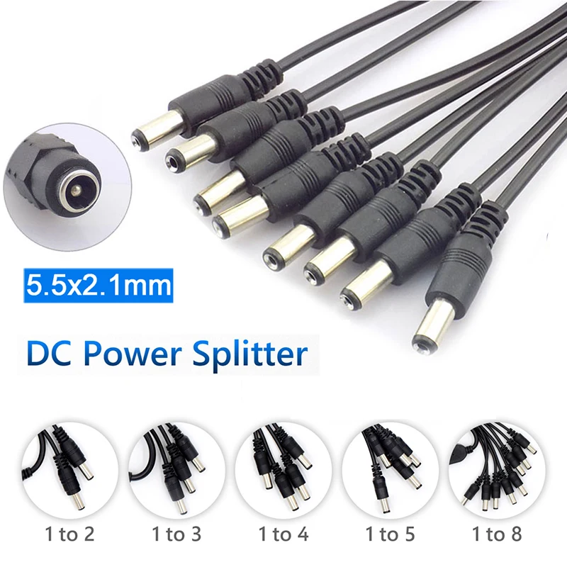 1 Female to 2 3 4 5 8 Male DC Power Splitter Plug Cable for CCTV security Camera Accessories power Supply adapter 12V J17