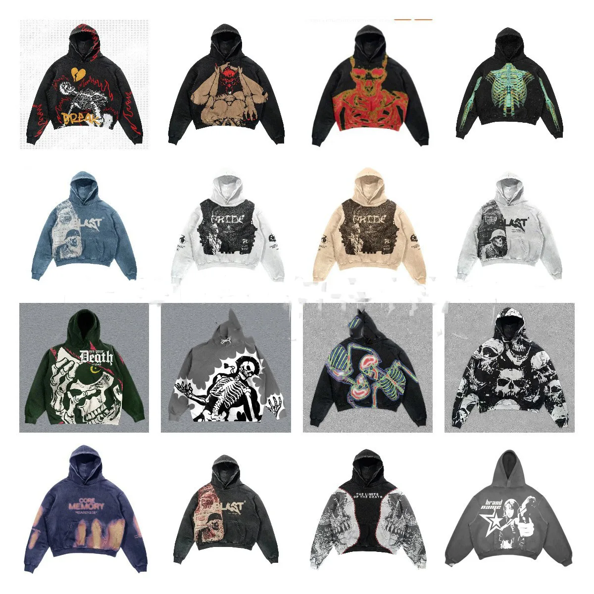 Retro Y2K Hoodie Coats Streetwear Gothic Casual Alphabet Blast Print Pattern Skull Fashion Women Harajuku Men Clothing