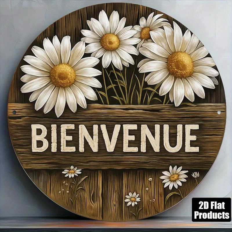 2D Flat - 1pc 2D Flat, 8*8 Inch Round French Aluminum Sign, Vintage Decorative Plaque about 