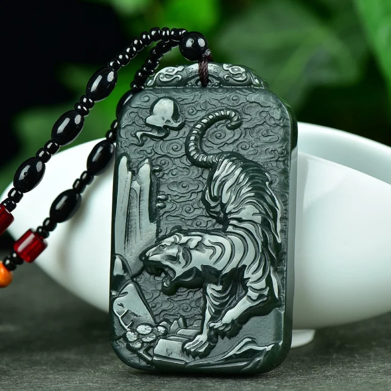 Hetian Thousand-Hand Guanyin Maitreya Buddha Green Jade Eight Zodiac Tiger Pendant