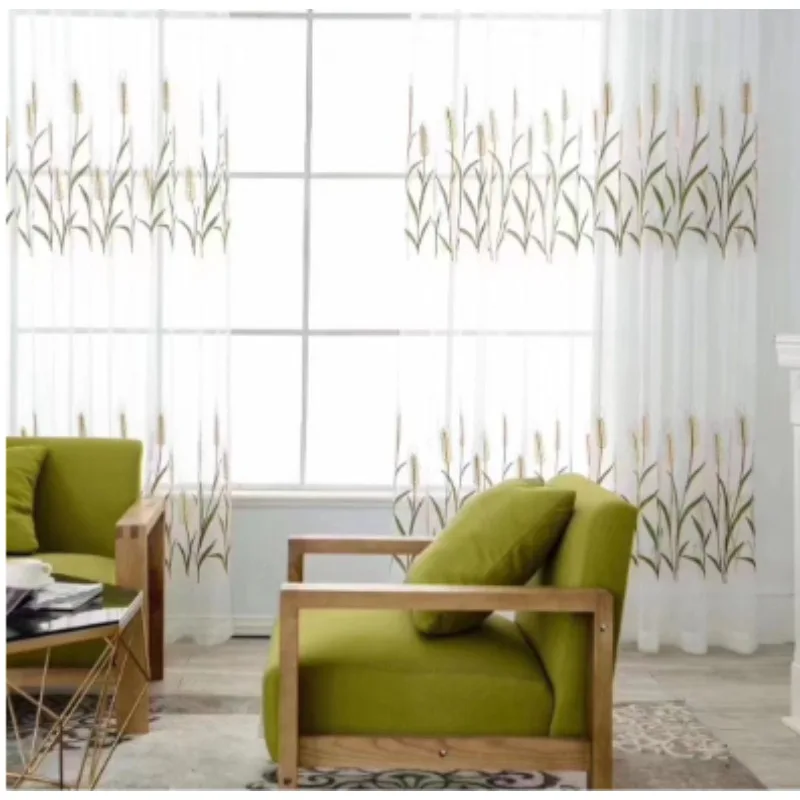 Modern Simple Idyllic Harvest Wheat Small Fresh Embroidered Curtains Living Room Bedroom Balcony Blackout Curtains