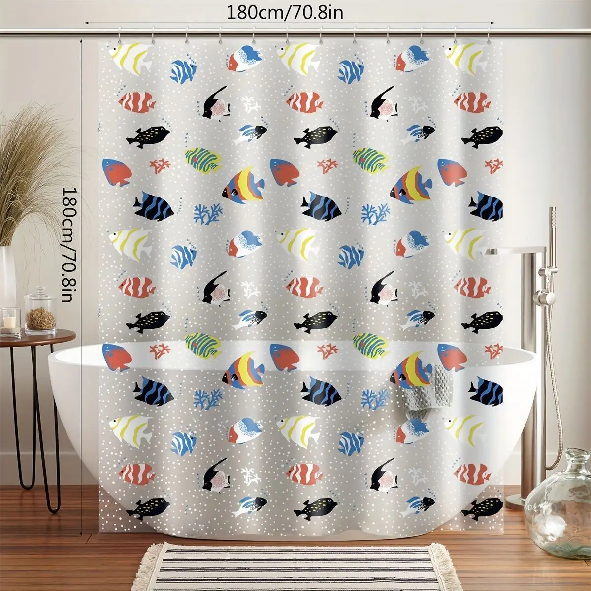 

Colorful Fish Transparent Shower Curtain No Drill Waterproof Bathroom Partition
