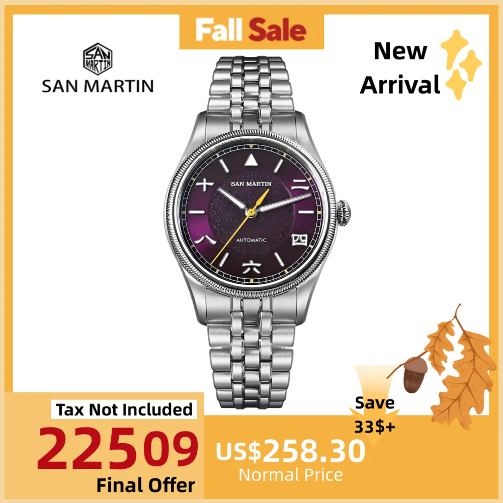 

San Martin 39.5mm Retro Chinese Characters Indices Dial Men Pilot Watch YN55 100M Waterproof BGW-X1 Luminous SN0033C