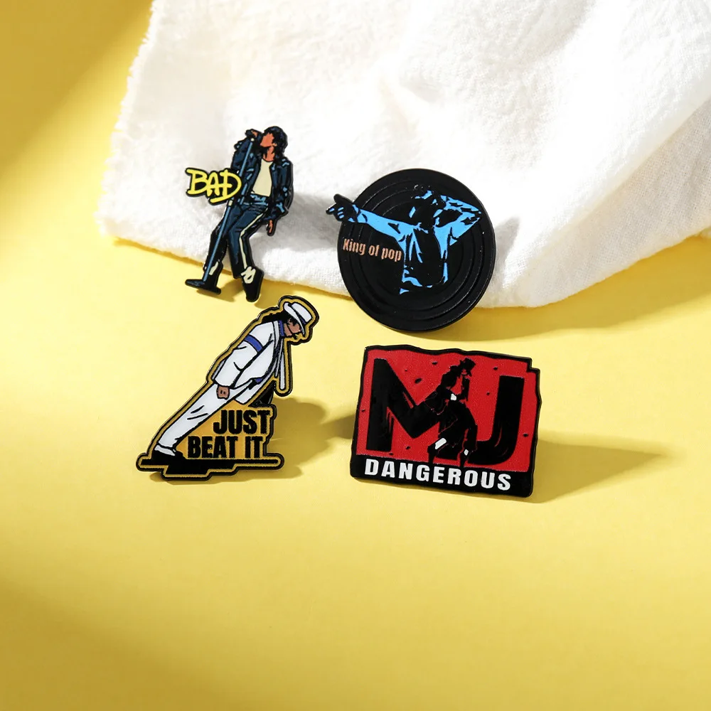 Set de Broches Esmaltados de Michael Jackson, Rey del Pop, con diseños de BAD, Dangerous, Beat It, clásicos de escenario, insignias para mochilas, decoración de ropa, regalo para fans