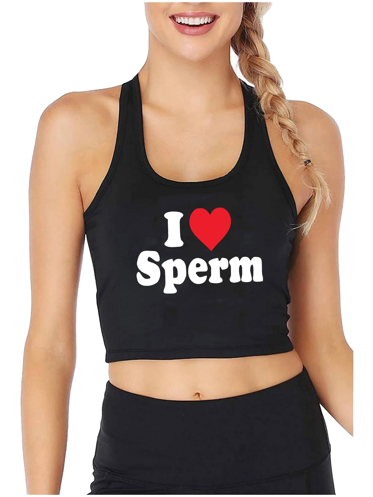 I Love Sperm Design Sexy Slim Fit Crop Top Hotwife Humorous Fun Flirty Style Tank Tops Swinger Naughty Training Camisole