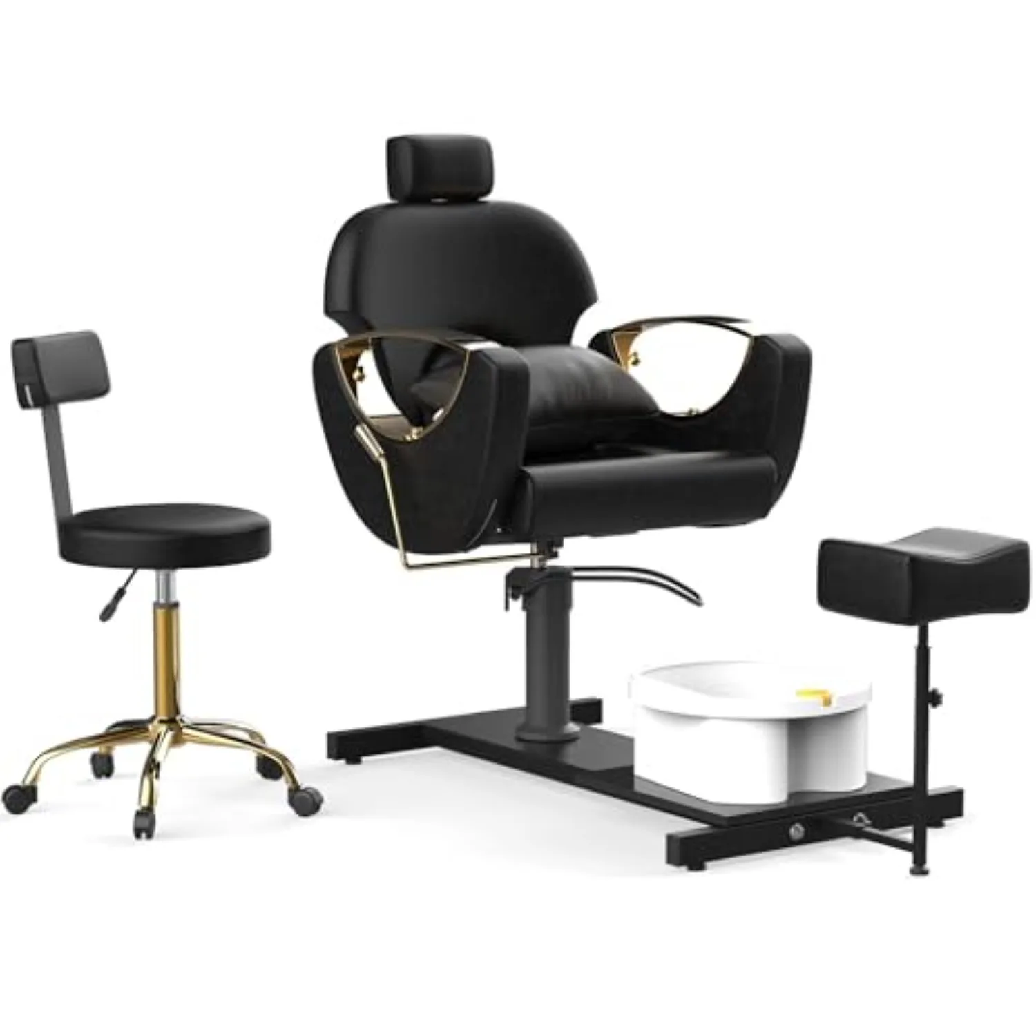 Pedicure Station No Plumbing, Hydraulic Pedicure Chair for Nail Tech, Height Adjustable Reclining Pedicure Station